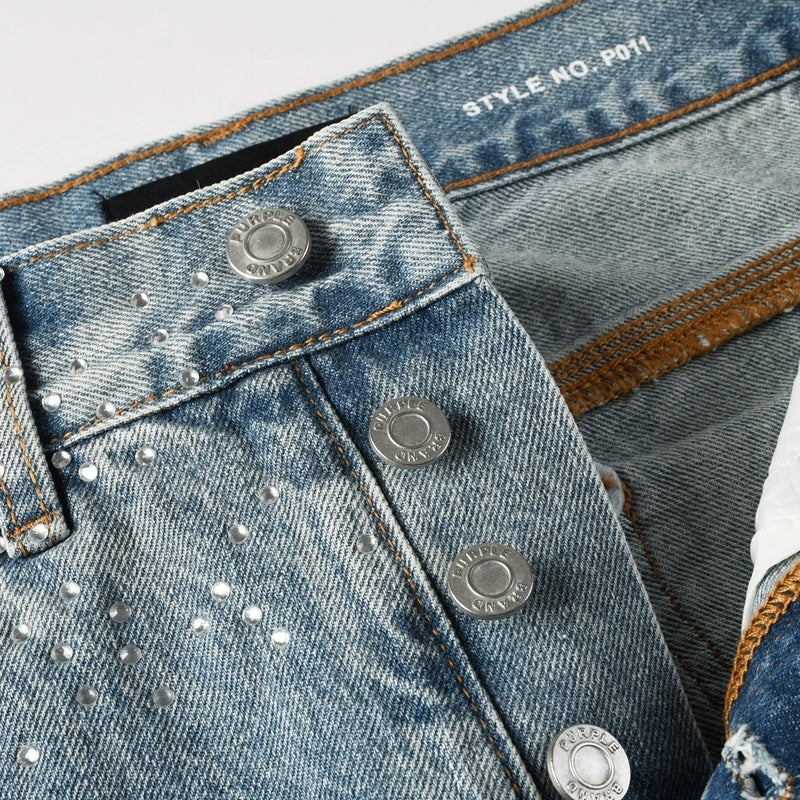 Purple brand Jeans High-quality pure cotton streetwear trousers Rhinestone-embellished loose straight-leg trousers