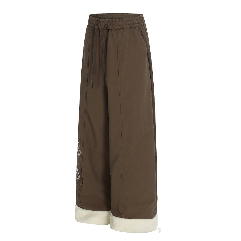 American-style streetwear harem pants Fleece-lined and thickened Sherpa Fleece Cuffed Hem Trousers