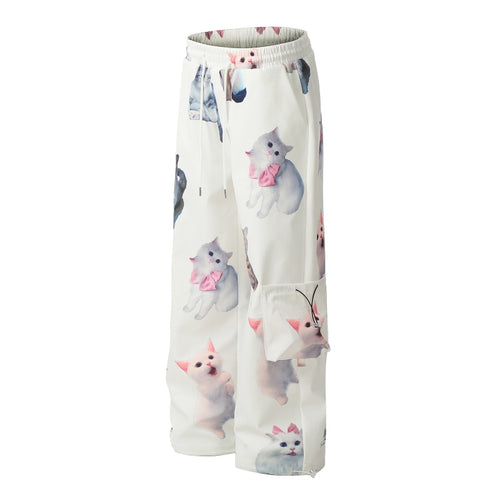 American-style streetwear harem pants Adjustable toggle hem playful animal motif