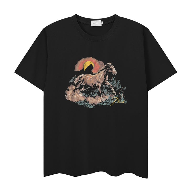 RHUDE T Shirts Faded Rainbow Horse Landscape Motif