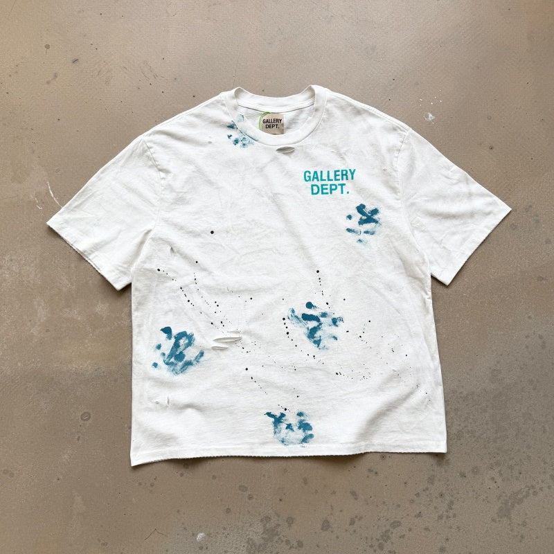 Unisex Vintage T Shirts GALLERY DEPT. 26SS "California Exclusive" Street Graffiti-Style T-Shirt: Featuring hand-painted splatter details, multi-location hand-distressing, heavyweight enzyme-washed fabric, and an all-over hand-applied "dirty wash" spr