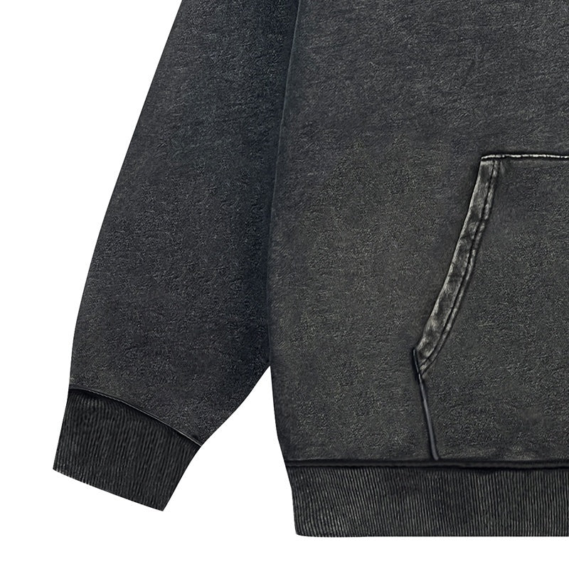 ERD Hoodie Washed Dark Hooded Layer Front Pocket Mini Scene Print Back Large Urban Illustration