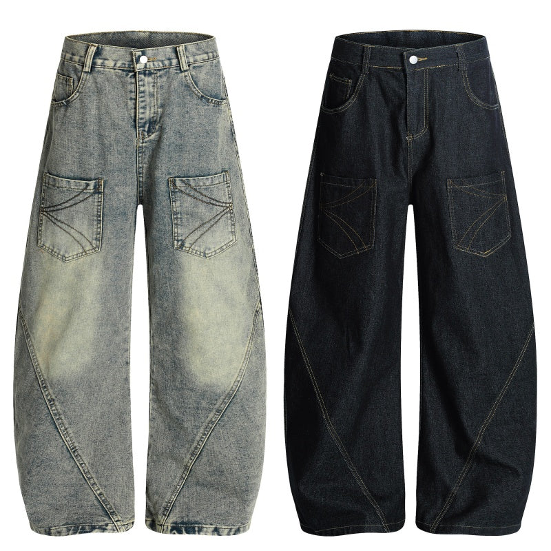 American-style streetwear harem pants Back Cursive Script Embroidery Voluminous Barrel Silhouette