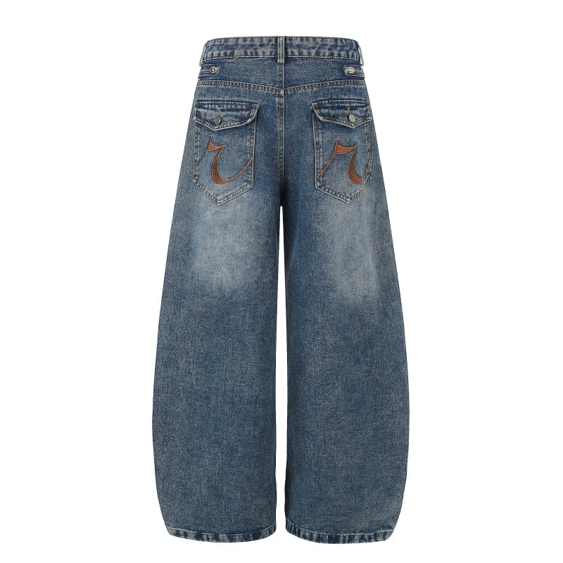 American-style streetwear harem pants Multi Rivet Stitch Barrel Denim