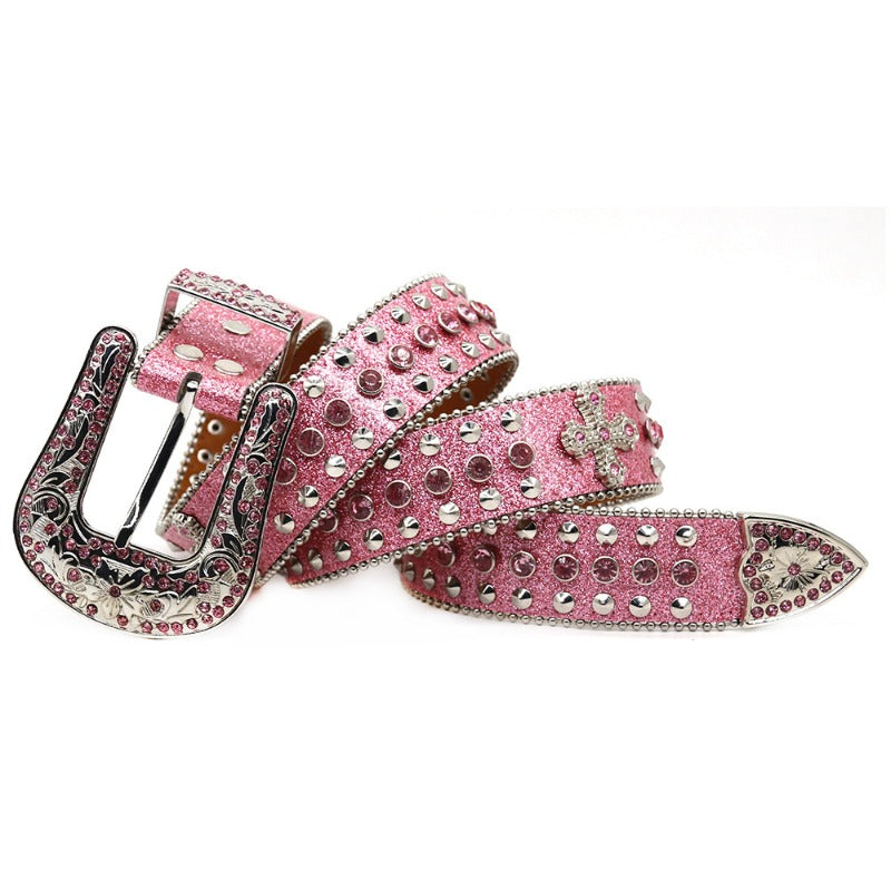 Hip-hop punk rhinestone belt y2k cross accessories