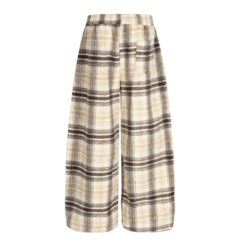 American-style streetwear harem pants Crinkled Plaid Relaxed Wide Cut Garment