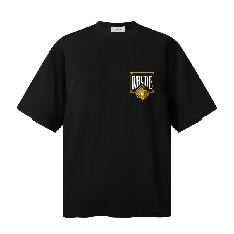 RHUDE T Shirts Gothic Frame Royal Crest Design