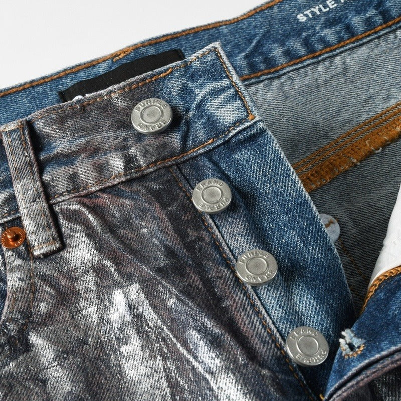 Purple brand Jeans High-quality pure cotton streetwear trousers Oil-finish loose straight-leg trousers