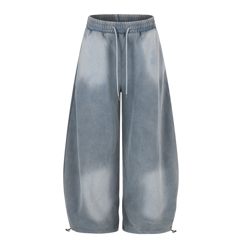 American-style streetwear harem pants Distressed Spray Dye Number Graphic Wide Trousers