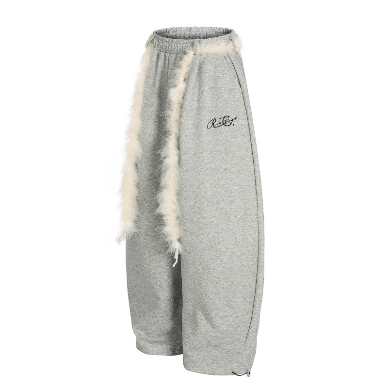 American-style streetwear harem pants Plush Edge Decor Wide Cut Streetwear