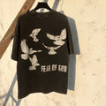 Unisex Vintage T Shirts SAINT MICHAEL x FOG Collaboration: Heavyweight, Distressed, Vintage-Washed Short-Sleeve Tee (Rose & White Dove Graphic)