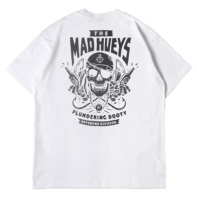 Mens T-shirt Vintage American-style Motorcycle-style skull print