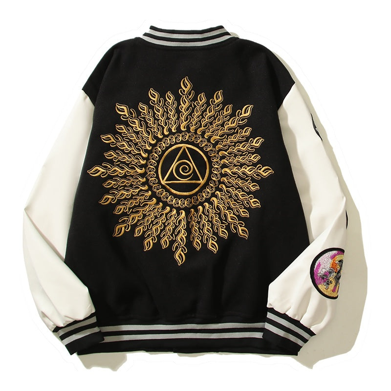 American-style baseball jacket Dries Multi-style Embroidered Animal Badge Black 8-Ball "Clean Fit" Style