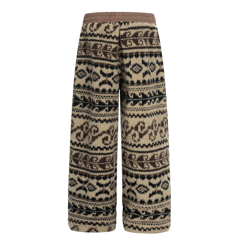American-style streetwear harem pants  Retro Nordic Pattern Cozy Knit Cotton-padded trousers