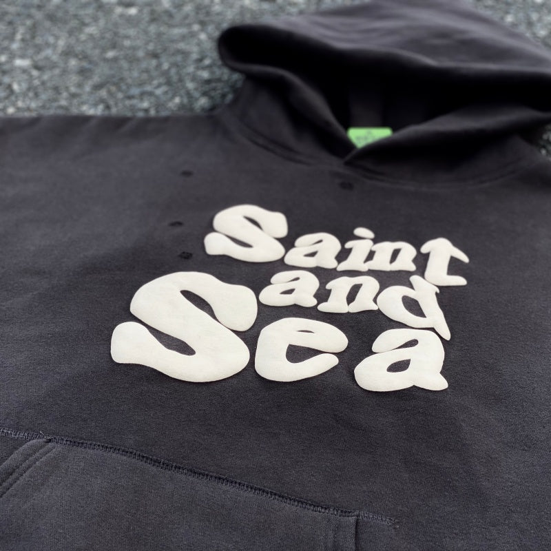 Unisex Vintage Hoodie Saint Michael "Saint & Sea" American Vintage-Style Hoodie with Puff-Print Graffiti Graphics