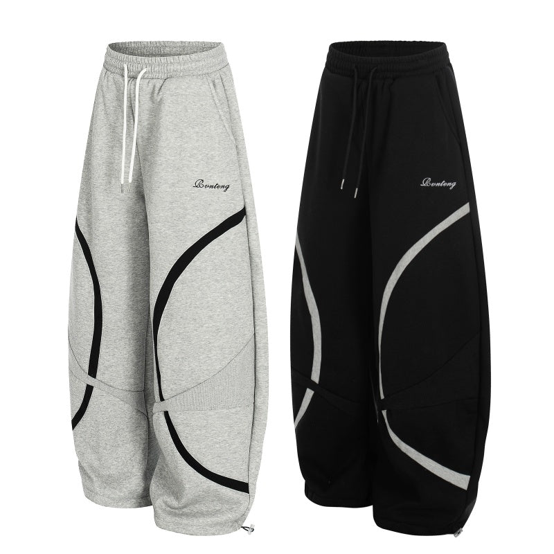 American-style streetwear harem pants Adjustable Hem Striped Casual Pants Fleece-lined and thickened