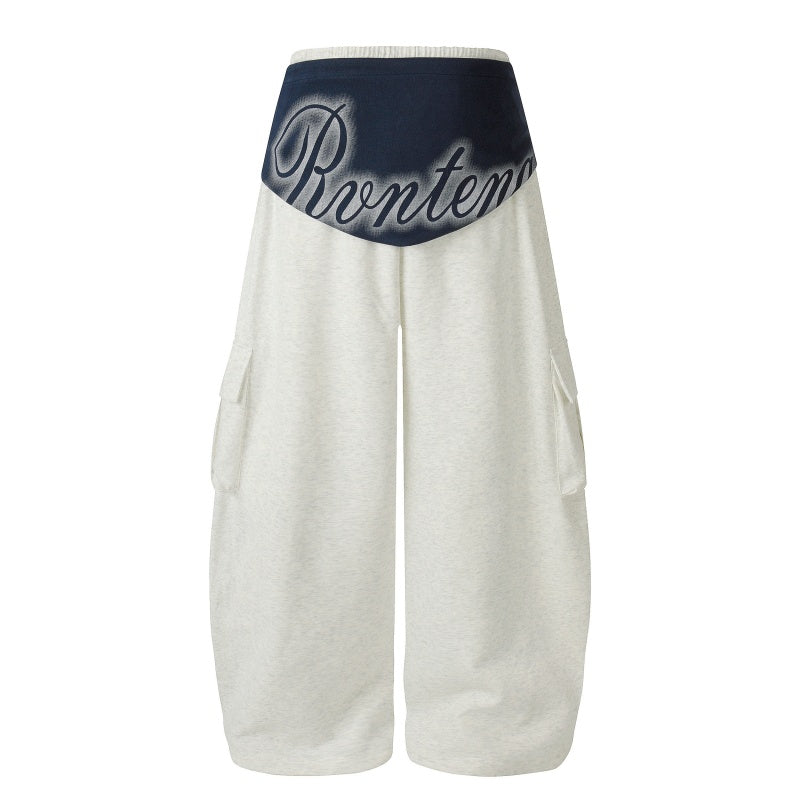 American-style streetwear harem pants Contrast Wrap Waist Letter Graphic Cargo Curved Bottoms