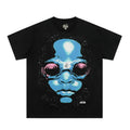 Vintage-style American T-shirt Cyan Extraterrestrial Future Graphic