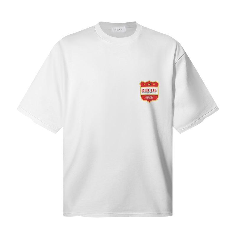 RHUDE T Shirts Antique Wine Tag Emblem Design