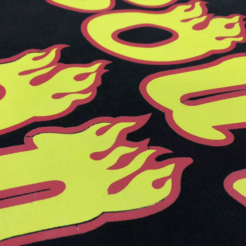 Saint Michael T Shirts Yellow Flame Font "Soul On Fire" Retro Acid Wash Streetwear Print