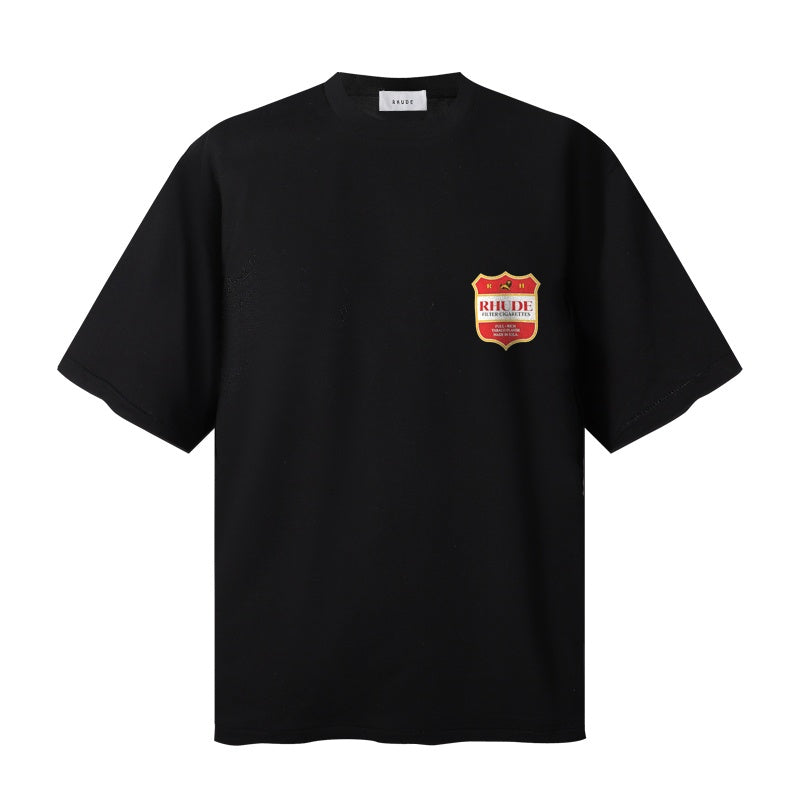 RHUDE T Shirts Antique Wine Tag Emblem Design