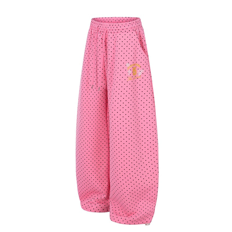 American-style streetwear harem pants Polka Dot Bow Graphic Barrel Trousers