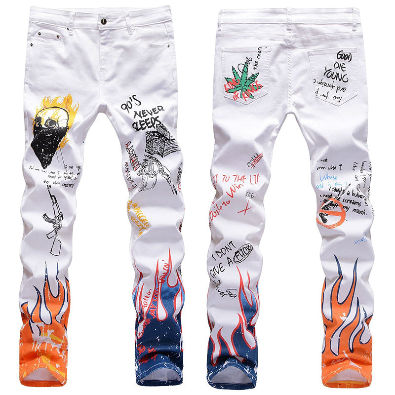 Mens Fashion Jeans Skull Flame 5646# Pure cotton high quality