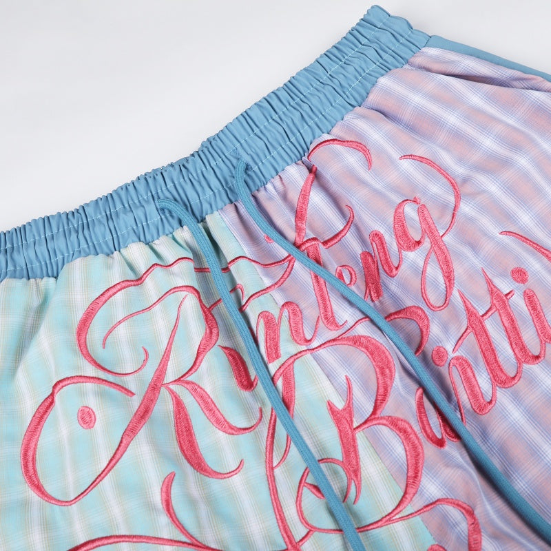 American-style streetwear harem pants Pastel Plaid Contrast Pocket Two-Sided Pants