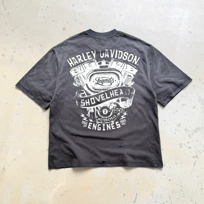 Unisex Vintage T Shirts Saint X BerBerJin X Harley three-way collaboration. Heavyweight 280g fabric (post-wash weight). Vintage construction featuring single-stitch and blind-stitch detailing. Finished with heavy-duty "monkey-style" spray distressing