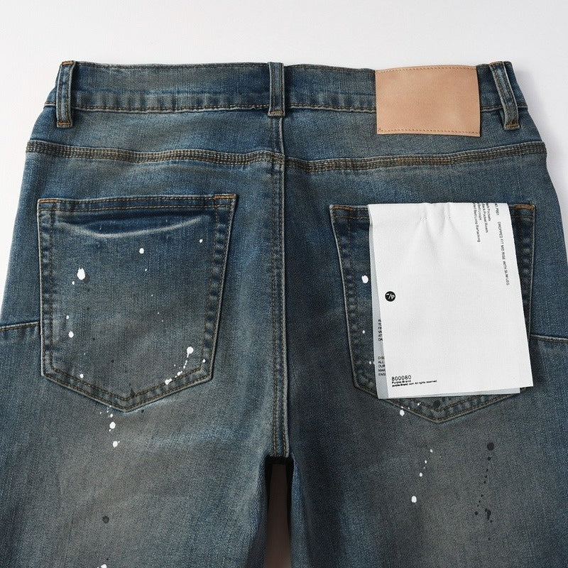Purple brand Jeans High-quality pure cotton streetwear trousers Glossy ink-splatter finish