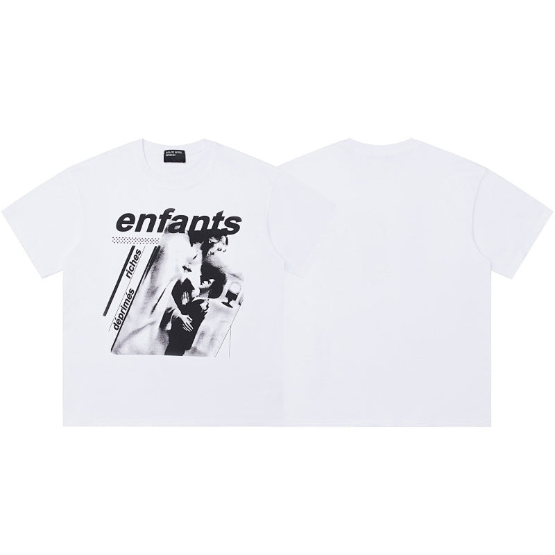 ERD T Shirts Overlaid Typography Blurry Portrait Graphic Casual Top