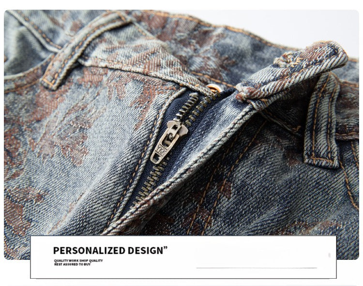 Denim Jacket & Jeans High-Street Trend Retro Casual Matching Botanical Graphic Trucker Jacket and Slim-Fit Pants Outfit(jacket and jeans must be purchased separately.)