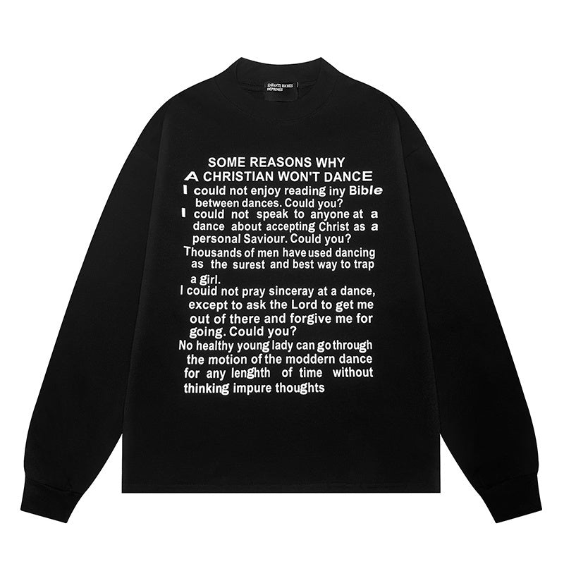 ERD Long sleeved shirt  Streetwear Long Sleeve Tee Two-Tone Script & Outline Cross Print