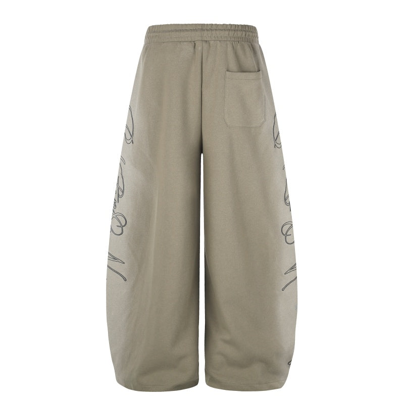 American-style streetwear harem pants Side Cursive Script Relaxed Balloon Trousers