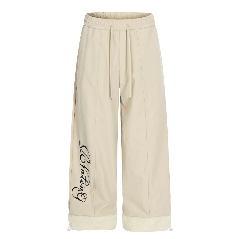 American-style streetwear harem pants Fleece-lined and thickened Sherpa Fleece Cuffed Hem Trousers