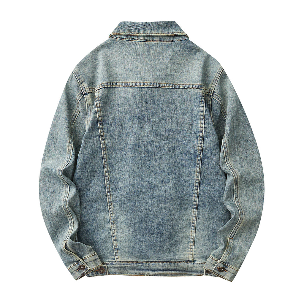 Denim Jacket & Jeans High-Street Trend Retro Casual Matching Distressed Denim Trucker Jacket and Slim-Fit Pants Outfit(jacket and jeans must be purchased separately.)