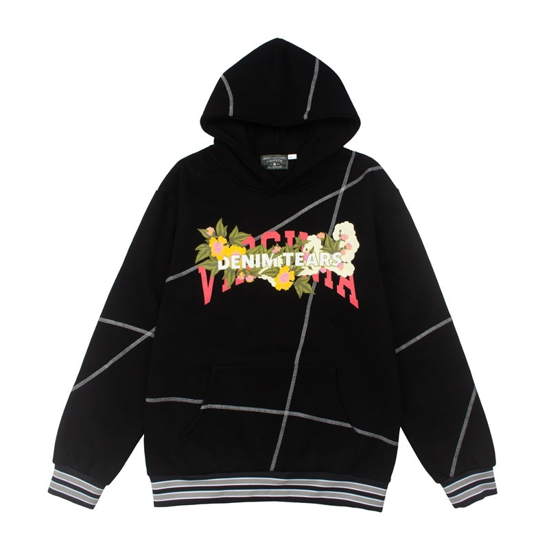 Denim Tears Hoodie Y2K Virginia Cotton Floral Print Oversized Line Stitch Hoodie