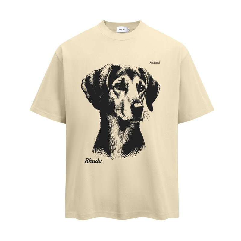 RHUDE T Shirts Vintage Dog Portrait Graphic