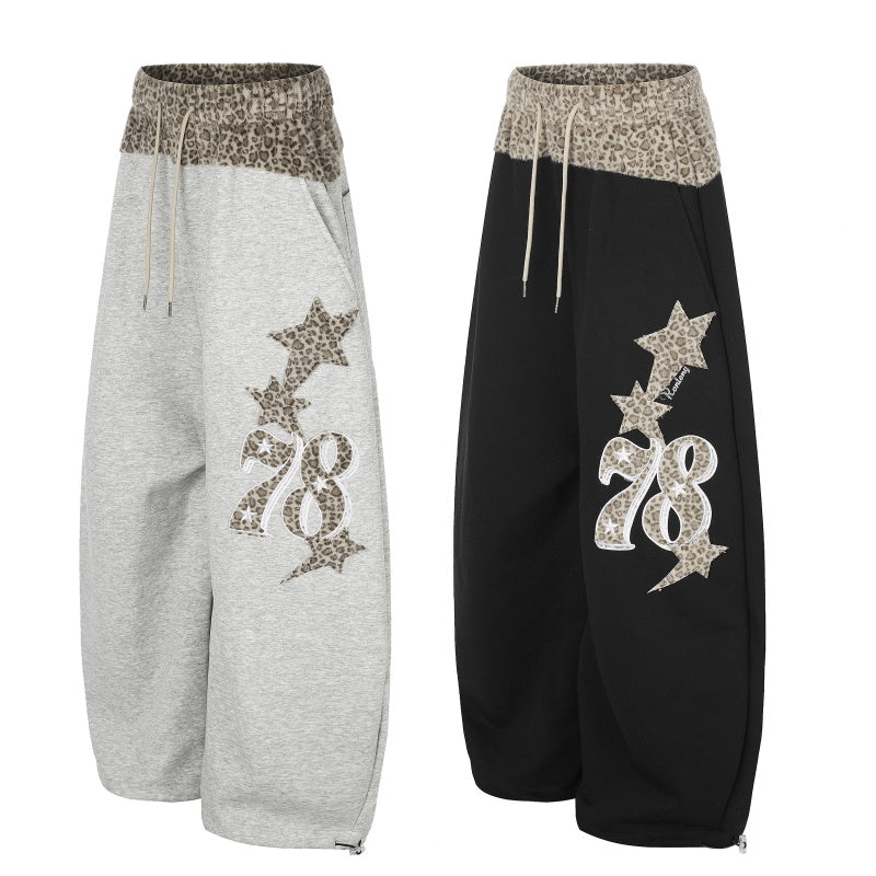 American-style streetwear harem pants Vintage Leopard Waist Star 78 Balloon Trousers