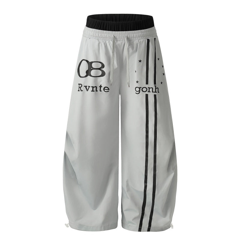 American-style streetwear harem pants Contrast Waist Number Print Parachute Pants