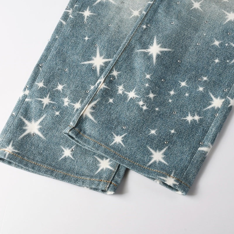 Purple brand Jeans High-quality pure cotton streetwear trousers Rhinestone-embellished loose straight-leg trousers