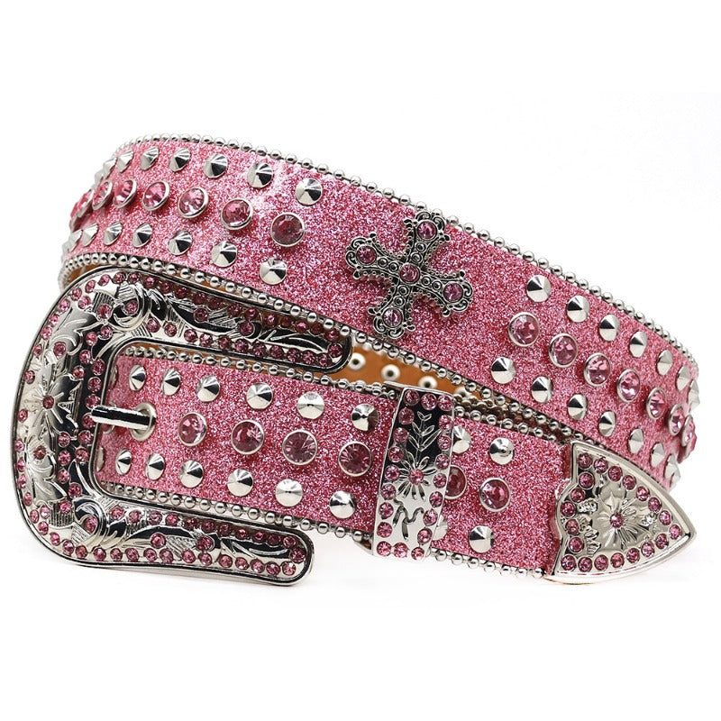Hip-hop punk rhinestone belt y2k cross accessories