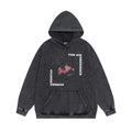 ERD Hoodie Retro Stone Wash Hooded Layer Vertical Letter Motif & Back Magenta Artwork