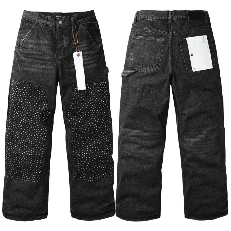 Purple brand Jeans High-quality pure cotton streetwear trousers Rhinestone-embellished loose straight-leg trousers