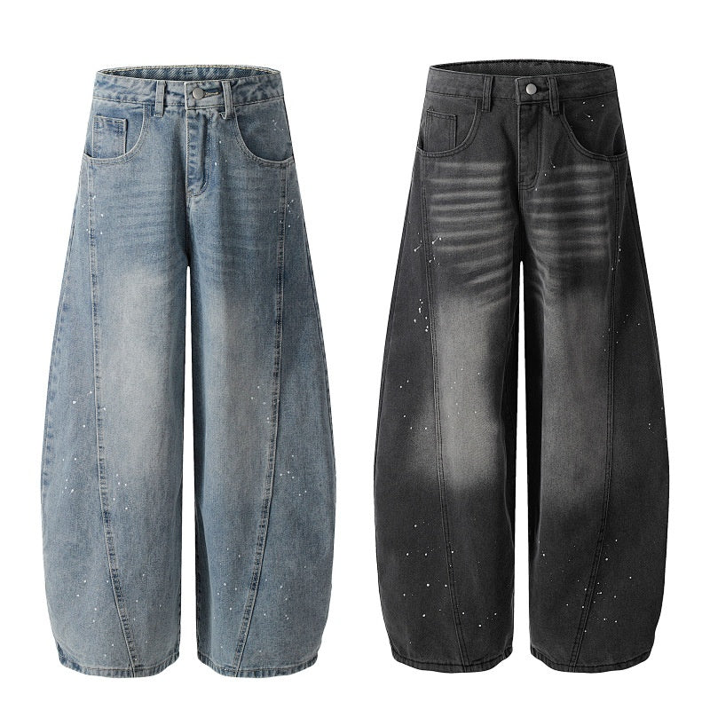 American-style streetwear harem pants Horizontal Whisker Vintage Detail