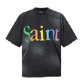 Saint Michael T Shirts Washed Black Saint Rainbow Letter Minimal Graphic