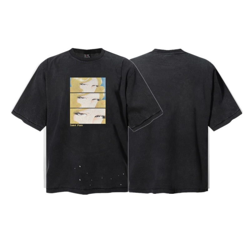 Saint Michael T Shirts Yellow Tone Split Panel Lady Illustration Motif