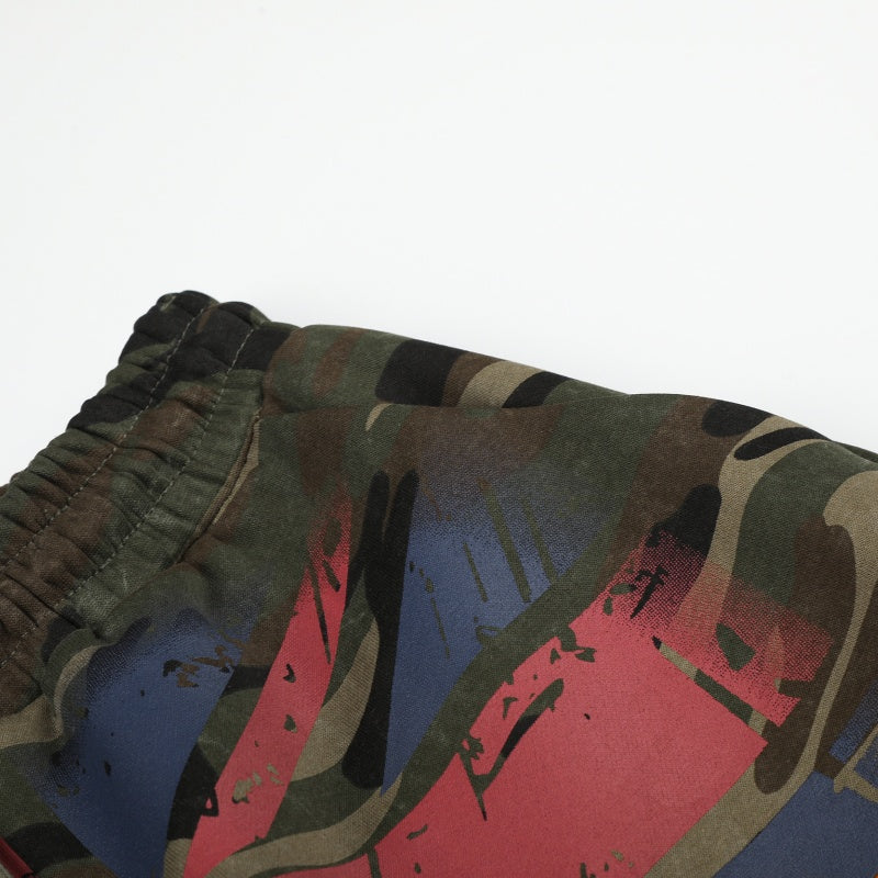 American-style streetwear harem pants Faded Camo Flag Graphic Loose Street Pants