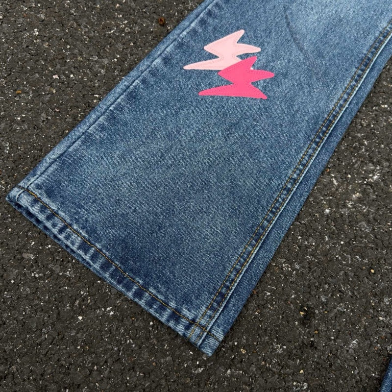 Lightning Pattern Jeans High-quality high-street pure cotton trousers