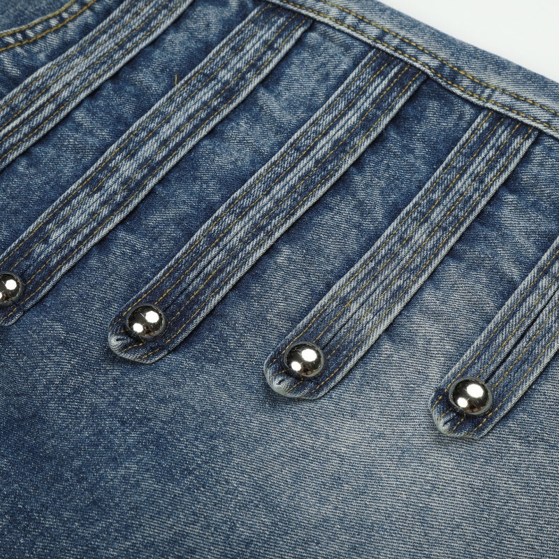 American-style streetwear harem pants Multi Rivet Stitch Barrel Denim